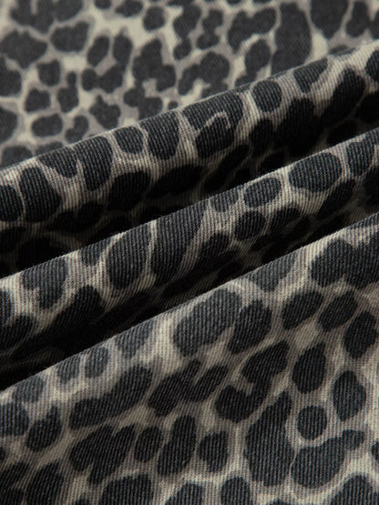 Sarah Express Women's Leopard Print High Waist Barrel Jeans