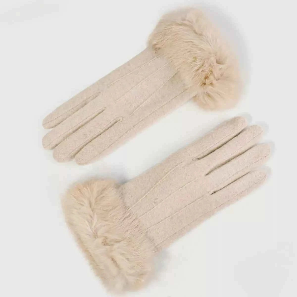 Sarah Express Women's Fur Cuff Gloves - Cozy Winter Accessories Cream One Size