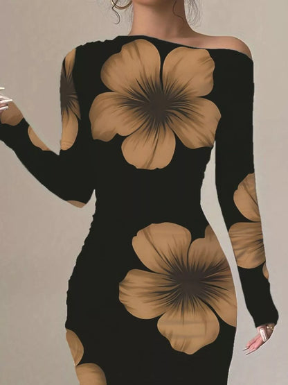 Sarah Express Women's Floral Print One Shoulder Maxi Dress