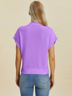 Sarah Express Women’s Plus Size Short Sleeve Mock Neck Viscose Sweater
