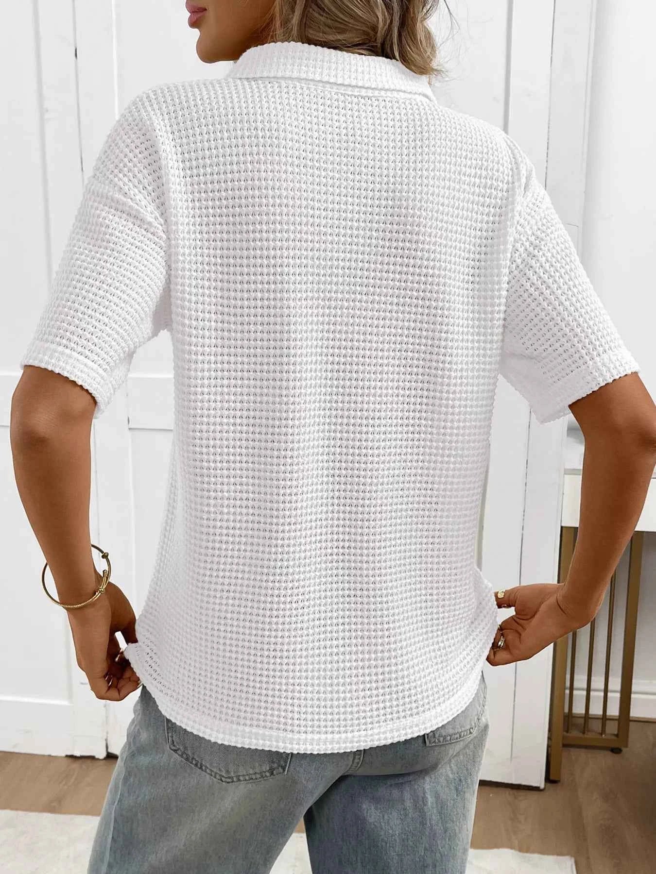 Sarah Express Women's Striped Waffle Knit Short Sleeve Top