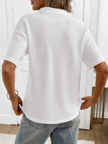 Sarah Express Women's Striped Waffle Knit Short Sleeve Top