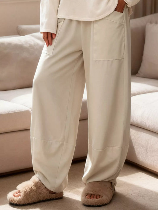 Sarah Express Women's Plus Size Relaxed Fit Casual Pants - Comfortable Pocketed Trousers Cream