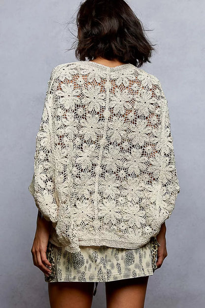 Sarah Express Women's Crochet Knit Lightweight Cardigan - Bohemian Open Front Summer Sweater