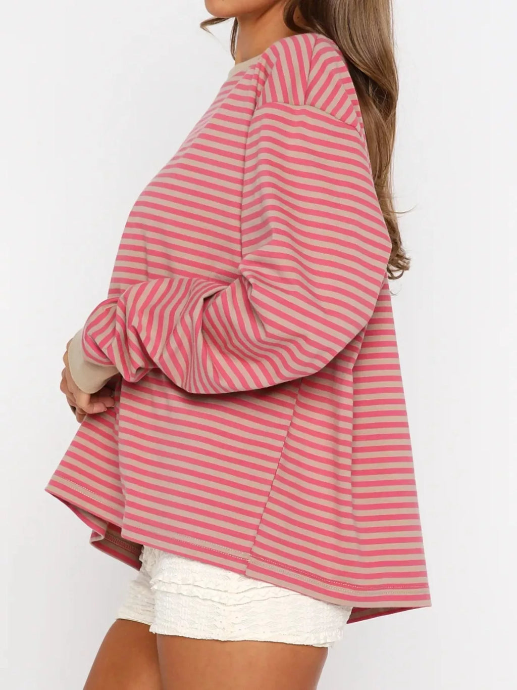Sarah Express Women's Striped Oversized Round Neck Sweatshirt