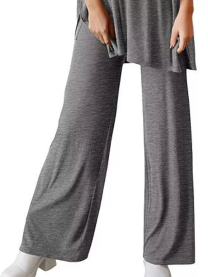 Sarah Express Women's Two Piece Slit Round Neck Top and Pants Set - Casual Loungewear Outfit