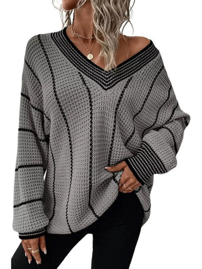 Sarah Express Women's V-Neck Textured Knit Sweater Plus Size
