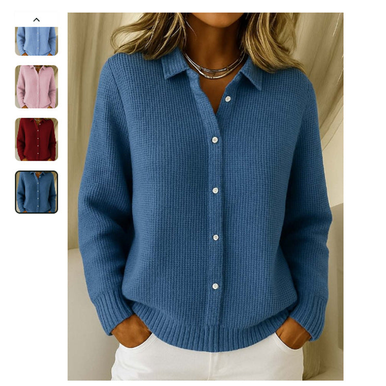 Sarah Express Women's Button Knit Cardigan Sweater - Long Sleeve Lapel Collar Winter Jumper