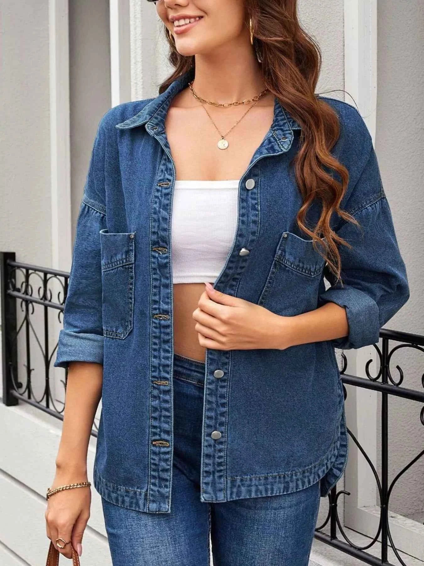 Casual Button Up Loose Fit Denim Jacket