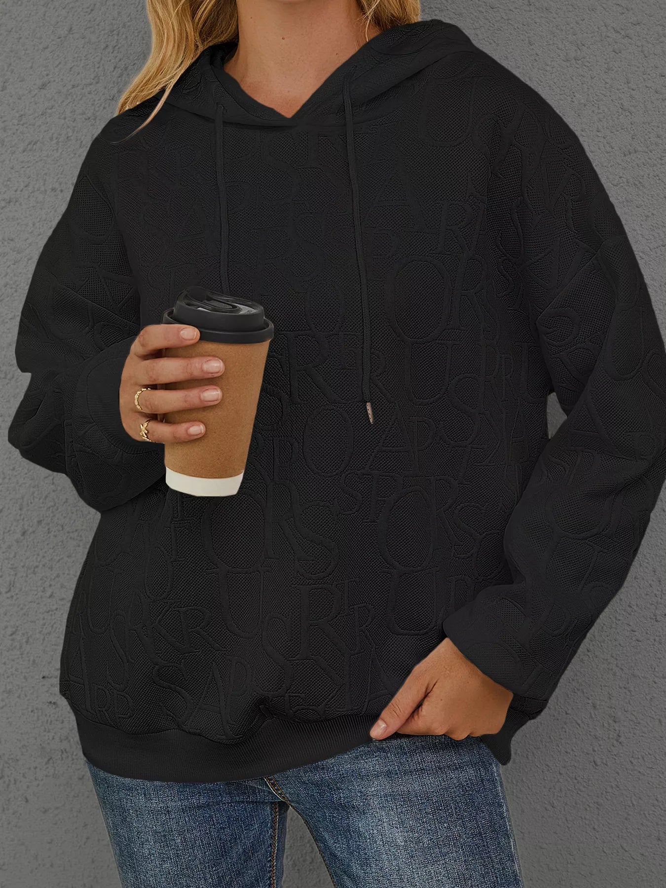 Sarah Express Women's Embossed Lettering Casual Hoodie Plus Size