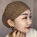 Sarah Express Embellished Toque Beanie Hat Rhinestone Lace Hollow-Out