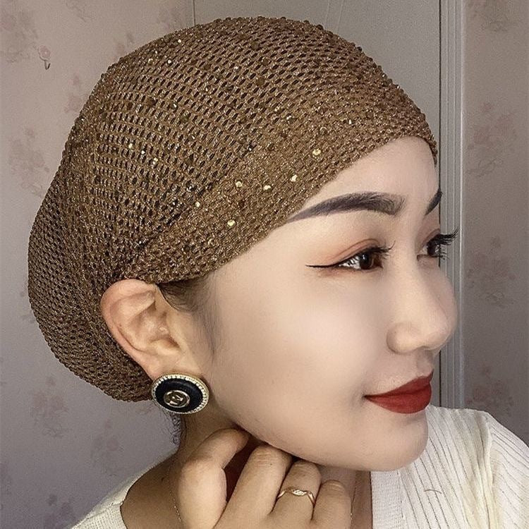 Sarah Express Embellished Toque Beanie Hat Rhinestone Lace Hollow-Out