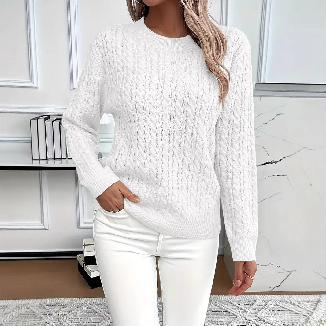 Sarah Express Women's Twist Detail Round Neck Knit Sweater Pullover
