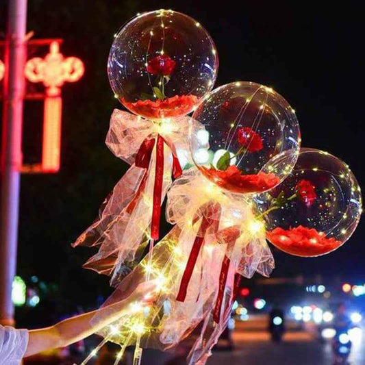 Sarah Express LED Luminous Rose Balloon Bouquet - Light Up Bobo Balloons with Artificial Flowers
