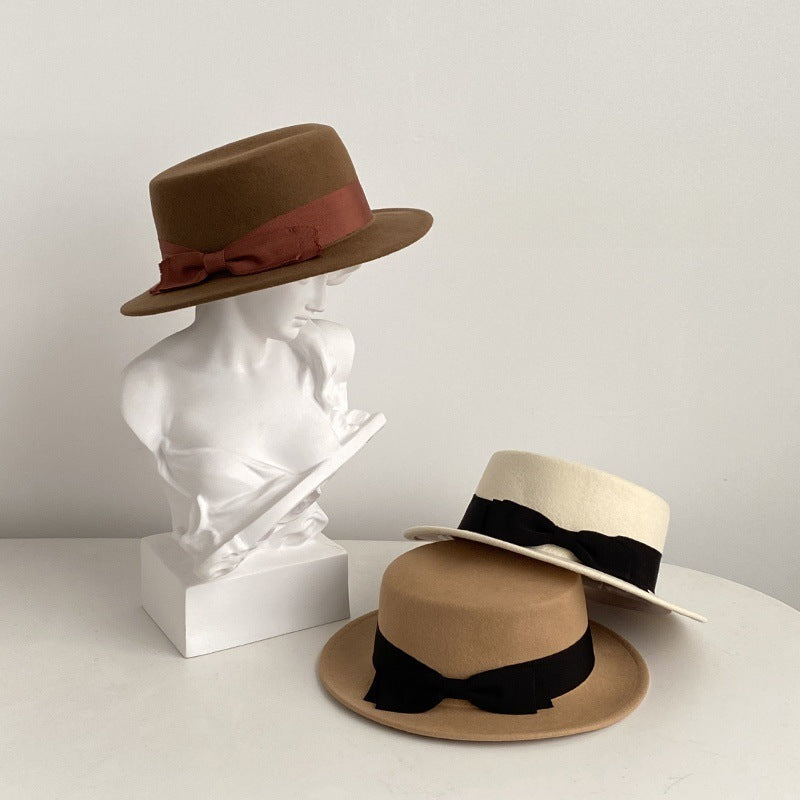 Sarah Express Women's Retro Flat Brim Cap with Bow Accent Adjustable Hat