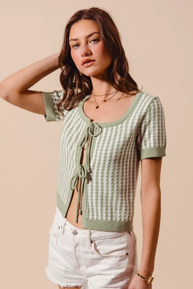 Sarah Express Women's Tie Front Textured Vertical Stripe Knit Cardigan