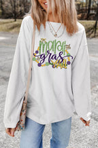 Sarah Express Women's Mardi Gras Y'all Corded Ribbed Pullover Sweatshirt