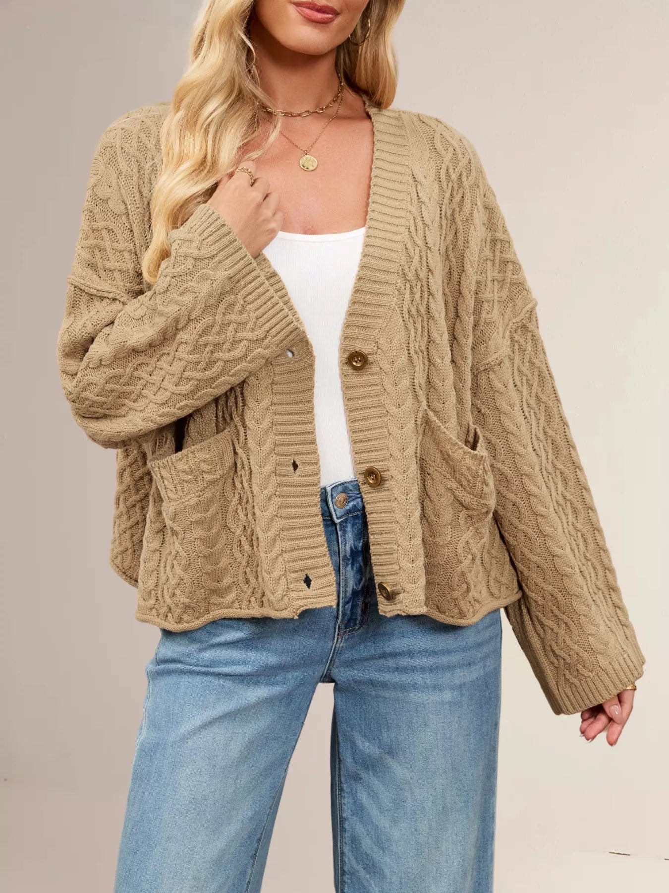 Sarah Express Women's Cable Knit Button-Down Cardigan