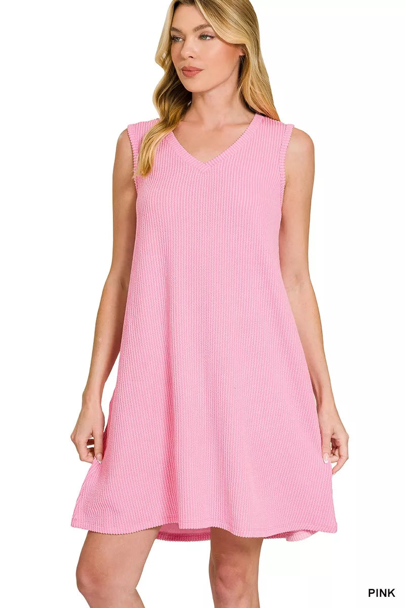 Sarah Express Women's Raised Rib Sleeveless Mini Dress PINK