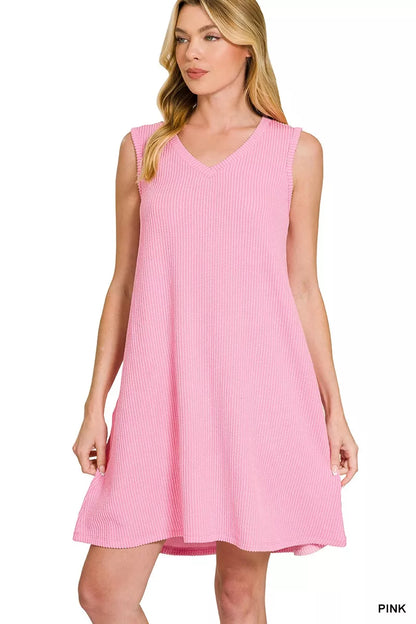Sarah Express Women's Raised Rib Sleeveless Mini Dress PINK