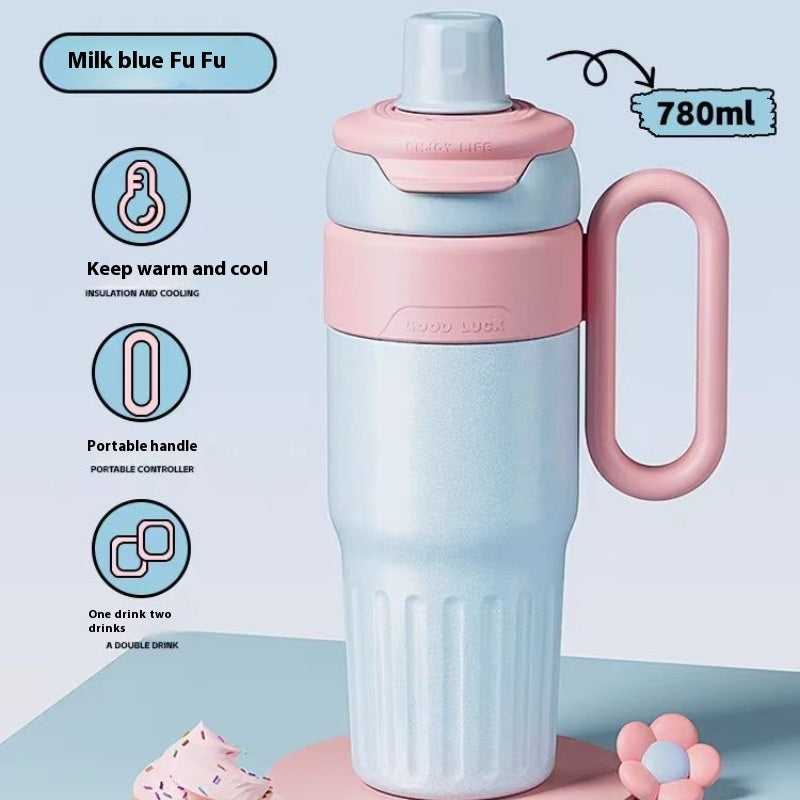 Sarah Express Women's 780ml Gradient Thermal Cup with Straw - Stainless Steel Insulated Coffee Tumbler Blue 780ml