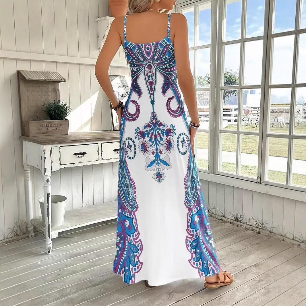 Sarah Express Women's V-Neck Sleeveless Maxi Dress Artistic Print