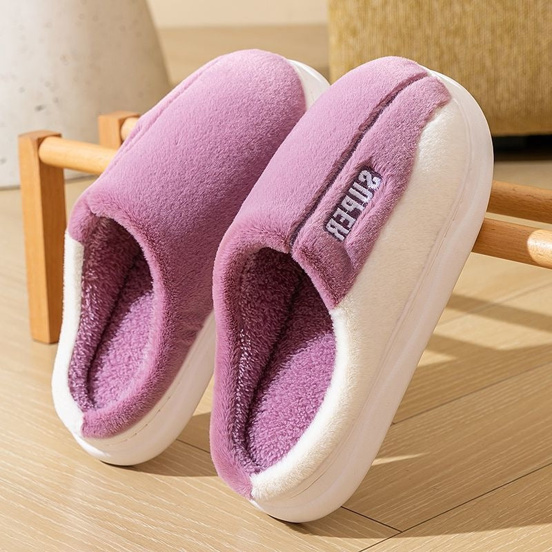 Sarah Express Thick-Sole Plush Slippers | Fleece-Lined Non-Slip Indoor Slippers for Men & Women Purple
