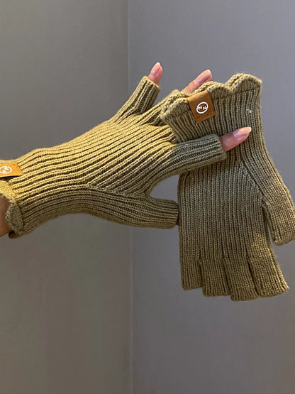 Sarah Express Women's Fingerless Knitted Gloves - Warm Winter Hand Warmers Yellow Green ONESIZE