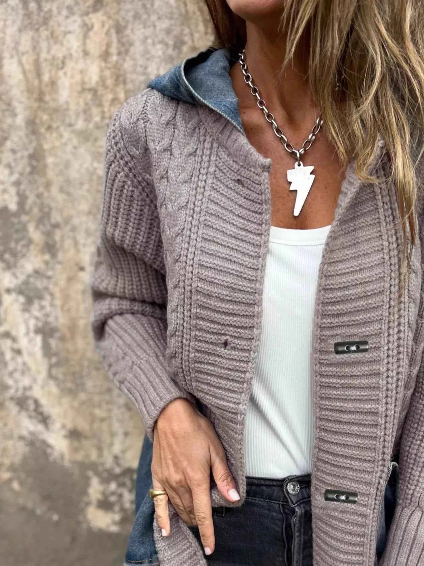 Sarah Express Women's Hooded Cable Knit Longline Cardigan - Plus Size Available