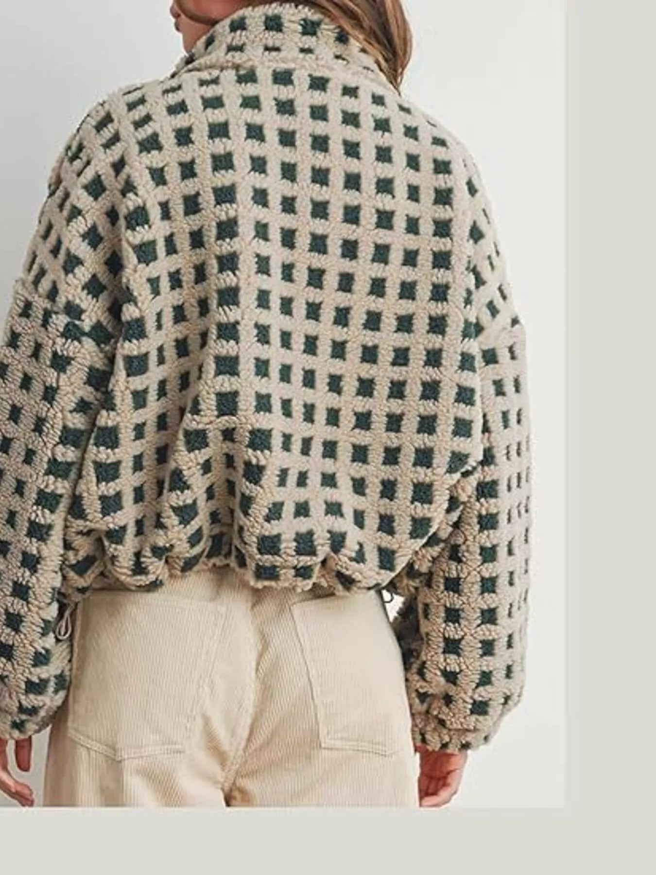 Sarah Express Women's Plaid Sherpa Jacket - Zip Up Fleece Lined Coat with Drawstring