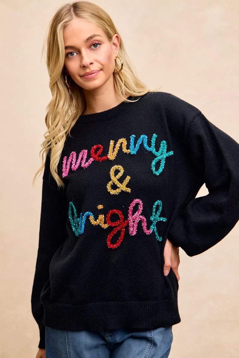 Sarah Express Women's Tinsel Lettering Christmas Sweater