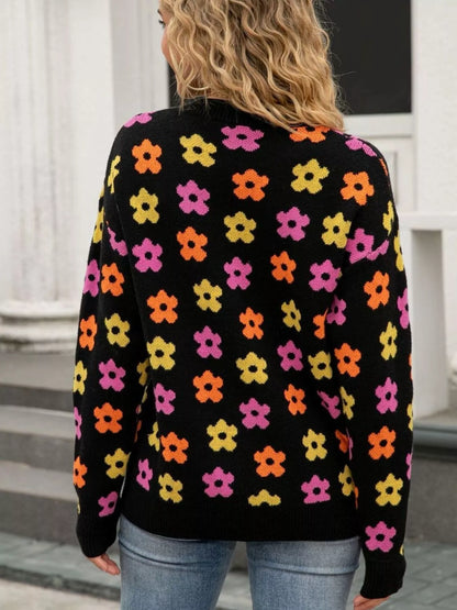 Sarah Express Women's Floral Crew Neck Sweater - Acrylic Knit Pullover