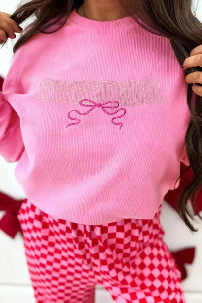 Sarah Express Women's Embroidered Rib Textured Long Sleeve Top - Casual Knit Pullover Sweater