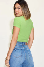 Sarah Express Women’s Plus Size Ribbed Round Neck Short Sleeve T-Shirt