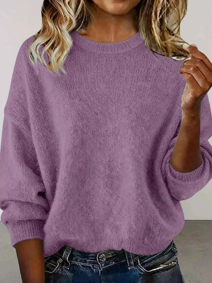 Sarah Express Women's Round Neck Dropped Shoulder Sweater - Plus Size Purple