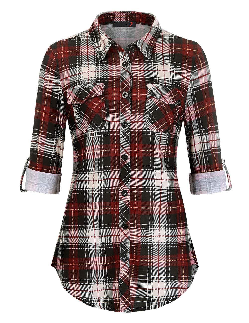 Sarah Express Women's Plaid Button Front Shirt Long Sleeve Casual Cardigan