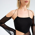 Sarah Express Women's Irregular Cutout Bodycon Dress Black Stretch Party Clubwear