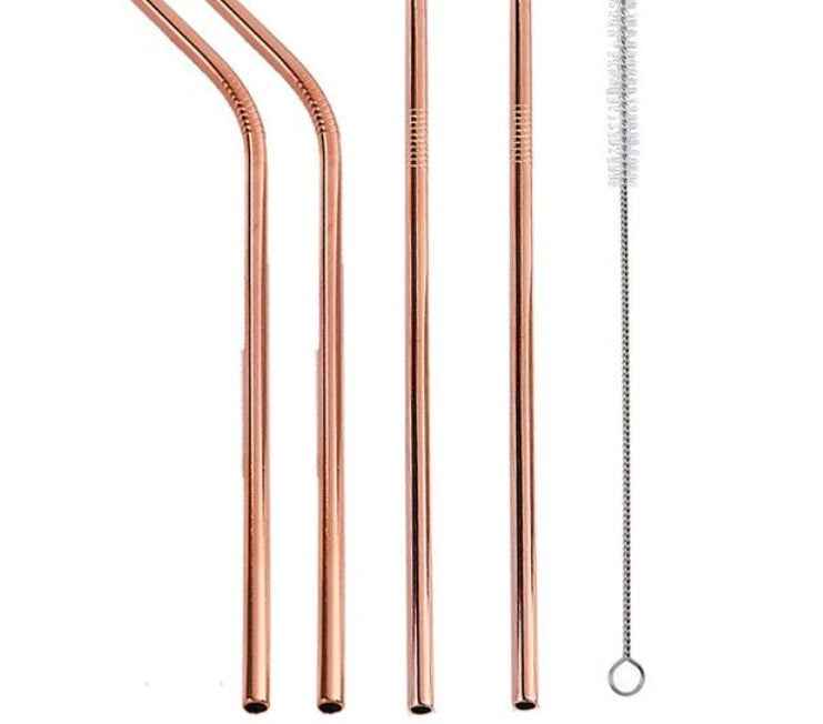 Sarah Express Colorful Reusable Stainless Steel Straws Set - Food Grade Stainless Steel Drinking Straws with Cleaning Brush ROSE GOLD STRAIGHT.BENT