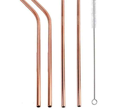 Sarah Express Colorful Reusable Stainless Steel Straws Set - Food Grade Stainless Steel Drinking Straws with Cleaning Brush ROSE GOLD STRAIGHT.BENT