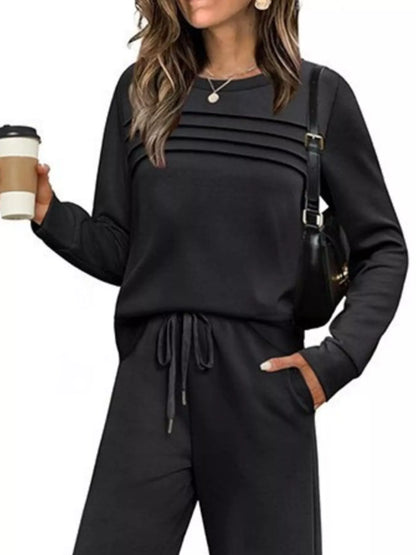 Sarah Express Women's Long Sleeve Round Neck Top and Pants Set