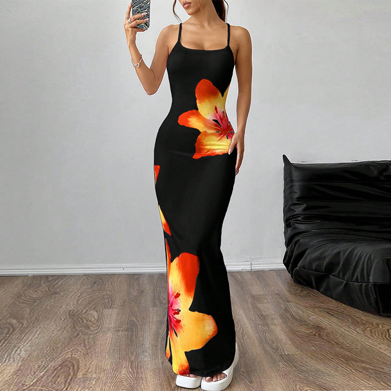 Women's Floral Sling Dress - Sleeveless One-Step Sheath Dress