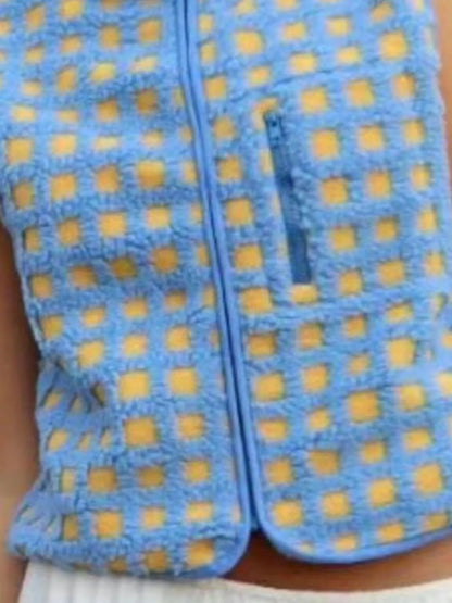 Sarah Express Women's Plaid Zip Up Vest Coat with Pockets - Sleeveless Outerwear Jacket