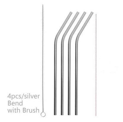 Sarah Express Colorful Reusable Stainless Steel Straws Set - Food Grade Stainless Steel Drinking Straws with Cleaning Brush Silver BEND