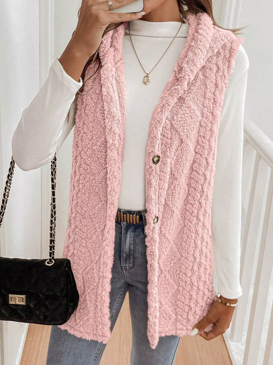 Sarah Express Women's Cozy Sherpa Fleece Hooded Vest Coat Pink
