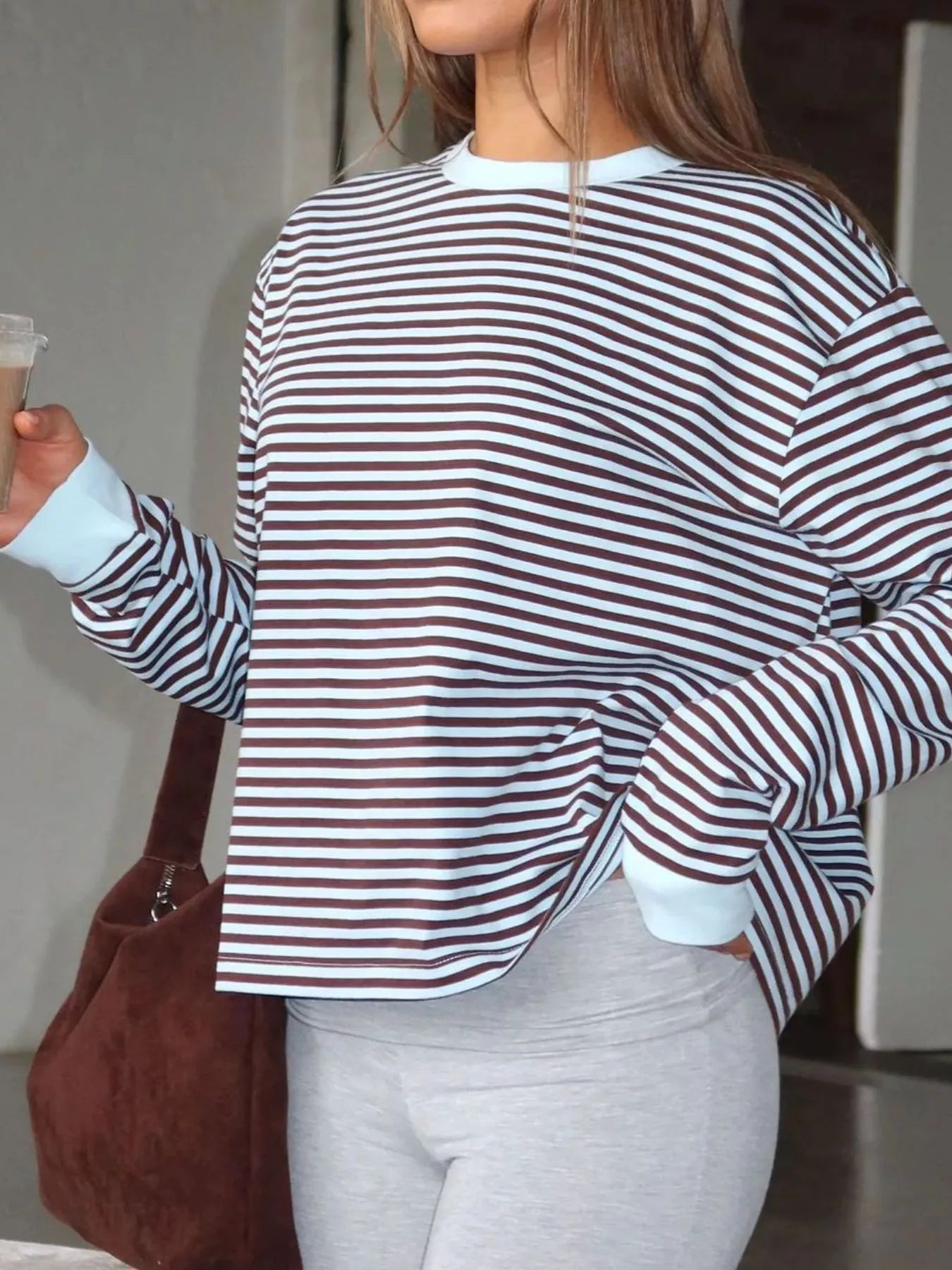 Sarah Express Women's Striped Oversized Round Neck Sweatshirt