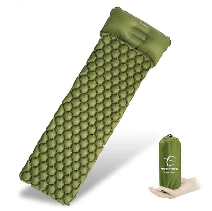 Sarah Express Camping Sleeping Pad Self-Inflating Mattress with Pillow - Ultralight Portable Outdoor Sleeping Mat Army Green