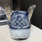 Sarah Express Women's Doberman Graphic Baseball Cap Distressed Denim Adjustable Hat Casual Streetwear