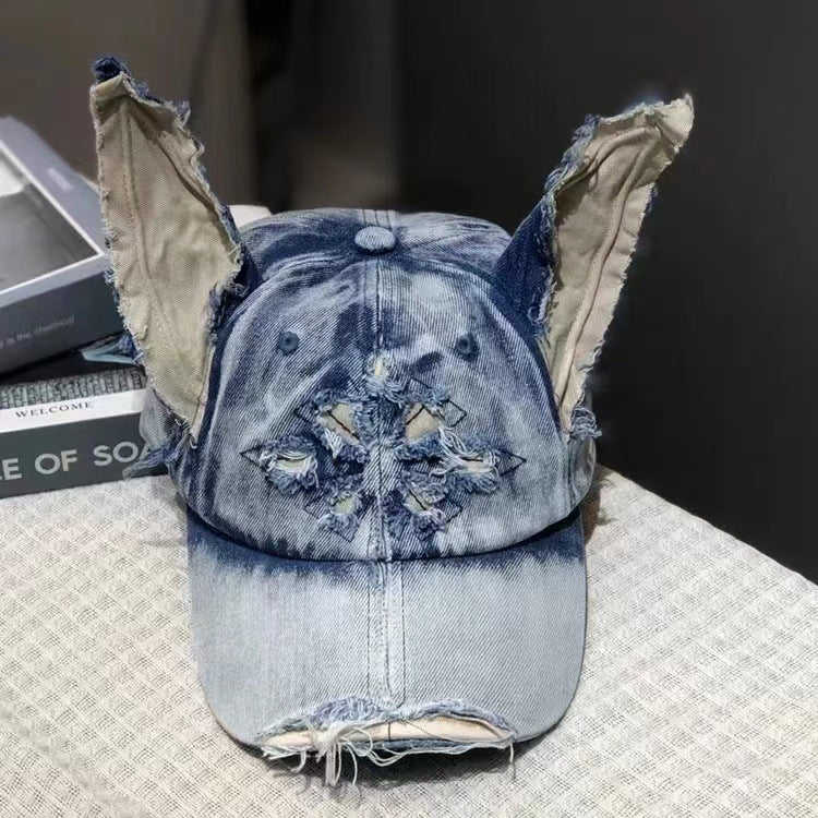 Sarah Express Women's Doberman Graphic Baseball Cap Distressed Denim Adjustable Hat Casual Streetwear