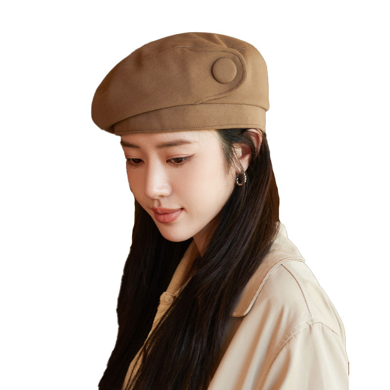 Sarah Express Button Detail Dome Crown Beret Hat Cotton Blend Classic Fall Winter Accessory