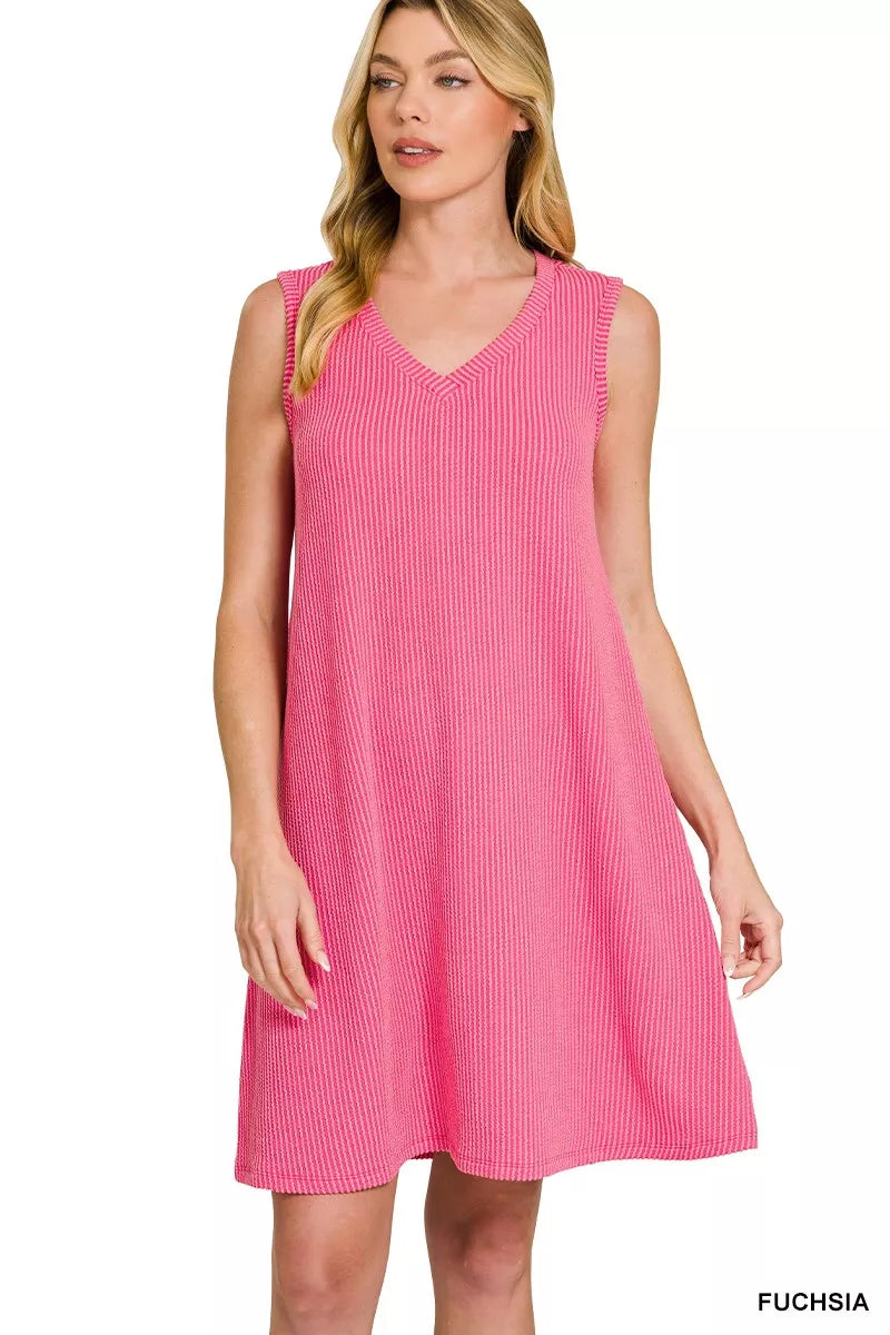 Sarah Express Women's Raised Rib Sleeveless Mini Dress FUCHSIA